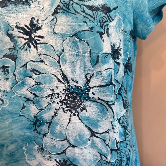 Db Large Blue Floral Women's Top Asymmetrical Hem - Picture 4 of 9